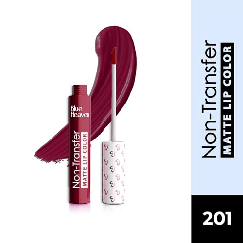 Image of Blue Heaven Non Transfer Matte Lip Color, Long Lasting upto 8 hrs, Light Weight & Smudge Proof, Non Transfer Liquid Lipsticks for Women, 201, 2.8ml