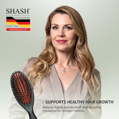 Image of SHASH Since 1869 Hand Made In Germany - Nylon Boar Bristle Brush Suitable For Normal to Thick Hair Gently Detangles, No Pulling or Split Ends - Softens Improves Hair Texture, Stimulates (Extra Small)