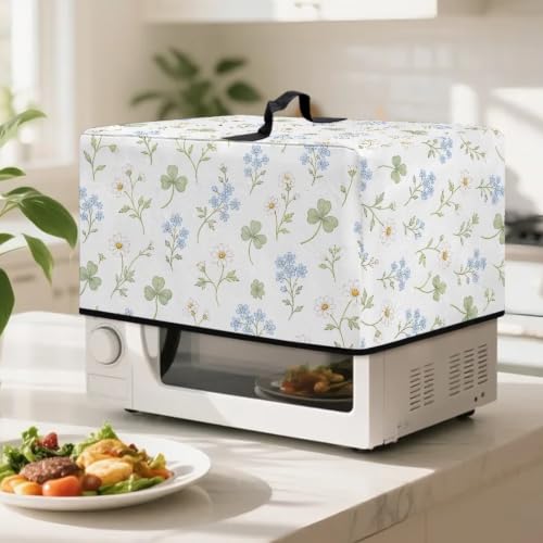 Image of Microwave Oven Dust Cover, Stain-Resistant Kitchen Electrical Appliance Cover for Home Decorations, L, 20.9 x 15.7 x 12.4 Inches, Daisy Flower Blue White
