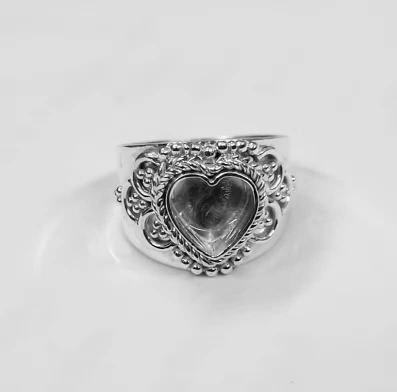 Miniatura 6 de 925 Sterling Silver Heart Shape Handcrafted Bezel Ring Blank Bezel Setting, Blank Ring Base,Ring DIY For Resin Work,Traditional Antique Ring