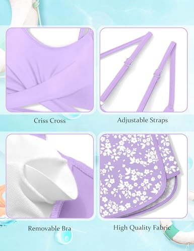 Image of Girls Swimsuit 3 Piece Bathing Suit Criss Cross Bikini Set Girls' Swimwear with Shorts 7-16T