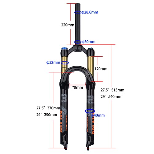 Bolany 27.5/29Inch Bike Suspension Fork 120Mm Travel 28.6Mm (1-1/8Inch)*220Mm Thread-Less Straight Steerer 9Mm Qr*100Mm Spacing Disc Brake Version Mtb Air Forks (Manual Black, 27.5Inch) #TOP2