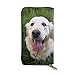 Produktbild JHGFG Echtes Leder Geldbörse Lange Damen Geldbörse Handtasche Multi Kartenhalter Organizer Für Frauen Tier Netter Hund Golden Retriever Grass Green Customized
