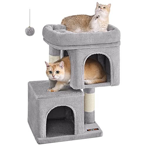 Feandrea-Cat-Tree-264-Inch-Cat-Tower-S-Cat-Condo-for-Kittens-up-to-7-lb-Large-Cat-Perch-2-Cat-Caves-Scratching-Post-Light-Gray-UPCT611W01