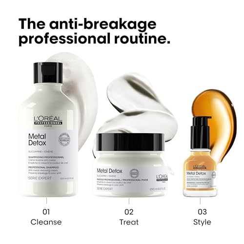 L’Oréal Professionnel | Metal Detox Hair Mask, for Smooth, Strong & Shiny Looking Hair, Protects Coloured Hair From Damage, Rich & Creamy Texture, Serie Expert, 250 ml - Image 5