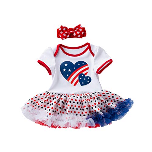 KESYOO 4 de julho, conjunto de roupas de manga curta para bebês meninas com faixa de cabeça, saia co