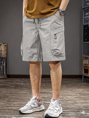 Image of Men's 100% Pure Cotton Cargo Shorts | Regular Fit Solid Knee Length Shorts with Multiple Utility Pockets | Casual Outdoor Summer Shorts for Men