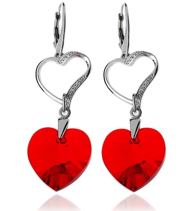 Boucles d'oreilles cœur Siam en argent 925 et cristaux fins