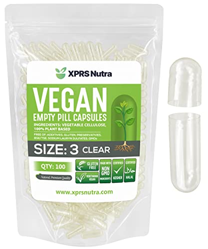 Image of XPRS Nutra Size 3 Empty Capsules - 100 Count Clear Empty Vegan Capsules - Vegetarian Pills - DIY Vegetable Capsule Filling - Veggie Pill Caps