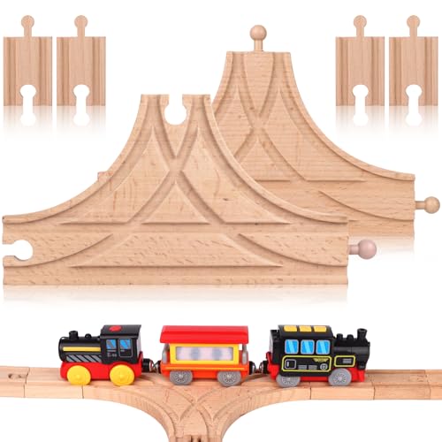 6 Pcs Wooden Tracks Expansion Wooden T Train Track with Straight Wood Train Track Pieces Connectors Adapters Male Male Female Female Train Tracks Accessories for Most Major Toy Trains Railway