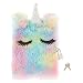Claire's Plush Lock Diary for Girls, Pastel Rainbow Unicorn, Includes Lock with 2 Keys, 6x8 Inches