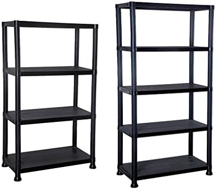 4/5 Tier Black Plastic Shelving Unit Storage Organised Garage/Home/Pantry Racking Shelf Shelves Workbench Workman Bays Racking Tools Paint Stationary Parts (5 Tier) by E-Bargains