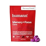 Humann Memory and Focus Chews, Brain Supplement for Mental Alertness with Beet Root Powder, Clinically Studied Nootropics, Resveratrol Plus Beet Root Powder, Blueberry Pomegranate Flavor, 30 Count