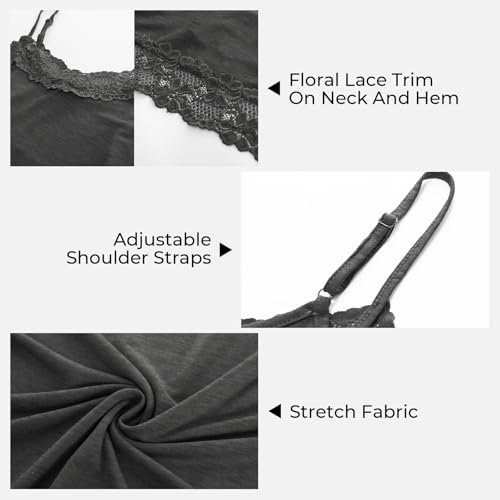 Image of Kate Kasin Women's Adjustable Spaghetti Strap Lace Trim Cami Tunic Tank Top 3PACK