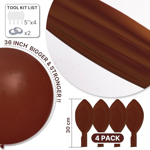 Image of PartyWoo Dark Brown Balloons 4pcs 36 Inch Boho Neutral Coffee Tan Latex Helium Balloons for Graduation Anniversary Birthday Boy Baby Shower Jungle Safari Fall Cowgirl Party Decorations Brown-F08