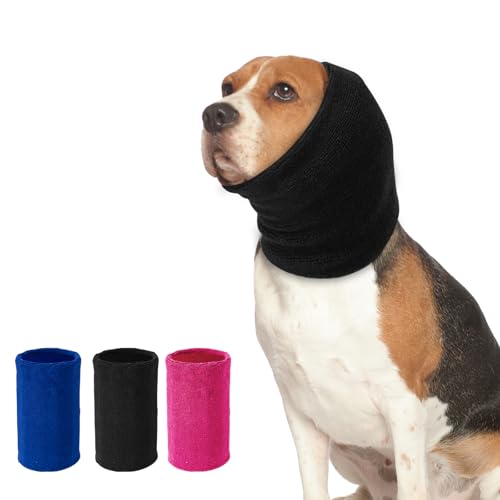Image of Dog Calming Hoodie Cat Anxiety Relief Cover,Double Layer Thickened Pet Ears Protector Soft Elastic Neck Band Noise Cancelling Ear Muffs for Grooming,Force Drying,Bath,Fireworks (Black, Medium)