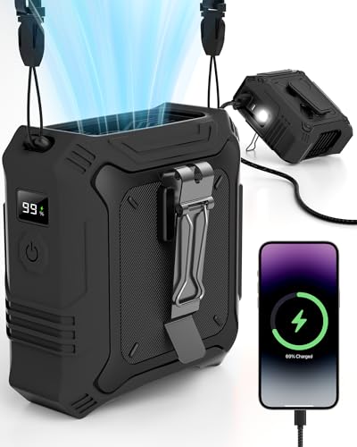 TUNISE Portable Fan with 5-Speed Settings, Dual-Sided Clip on Wearable Belt Waist Fan for 8000mAh, 2...