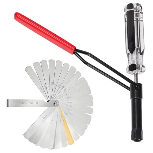 Swpeet 10mm Jam Nut Valve Adjustment Tool and 32Pcs Stainless Steel Feeler Gauge Assortment Kit, Slotted Valve Adjusting Stud Valve Lash Adjustment Tool for Honda and Other Japanese Car Engines﻿