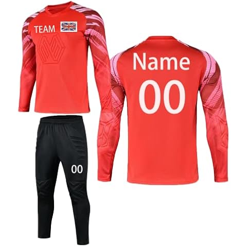 Personalised Football Goalkeeper Shirts and Pants Custom Goalkeeper Kit for Men Women Kids with Name Team Number Logo (Red) Cover