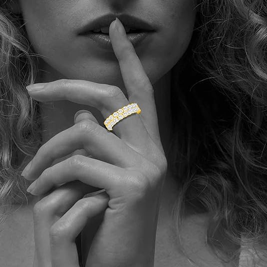 MDFUN 18K Yellow Gold Plated Round-Cut Cubic Zirconia All-Around Band Ring Cocktail Jewelry for Women and Men Size 7 by MDFUN - Used condition - Image 7