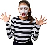 FIESTAS GUIRCA | Camiseta de Rayas Infantil (10-12 Años) - Accesorio Textil para Disfraz de Payaso - Ideal para Fiestas de Disfraces y Celebraciones - Unisex Adulto - Blanco y Negro