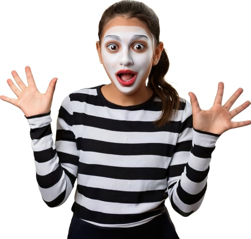 FIESTAS GUIRCA | Camiseta de Rayas Infantil (7-9 Años) - Accesorio Textil para Disfraz de Payaso - Ideal para Fiestas de Disfraces y Celebraciones - Unisex Adulto - Blanco y Negro