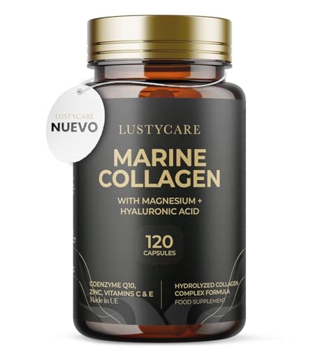 Colágeno con Magnesio y Ácido Hialurónico | 120 Cápsulas - Colágeno Marino Hidrolizado Puro Enriquecido con Vitaminas C, E + Zinc + Coenzima Q10 | Fabricado en España