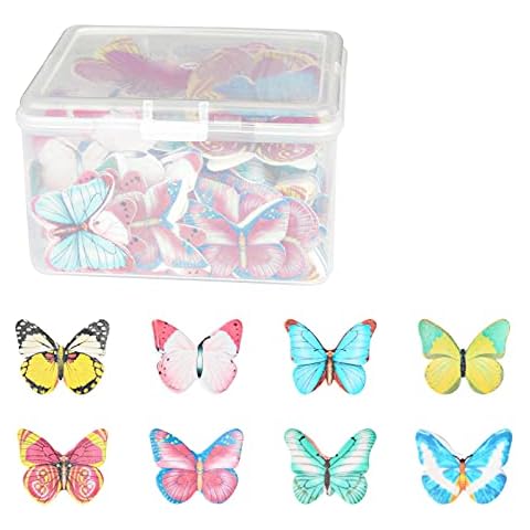VineonTec Mixed Butterfly Flowers Edible Glue Rice Paper Cake Cupcake Toppers Cake Decoration Birthday Wedding Cake Tool 1 Box of 300 Tablets Cover