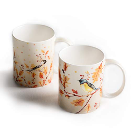 Maison D' Hermine Coffee Mug Set With Handles Fine Bone China Mug Pack Of Two For Gifts Microwave & Dishwasher Safe Perfect For Teacher Men & Women (Oak Leaves, 12 Ounce) #TOP14