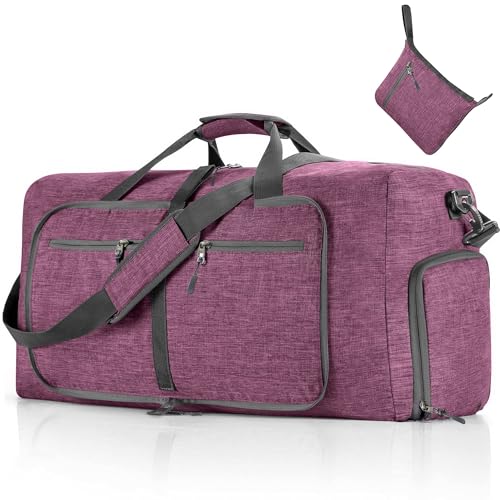 Vomgomfom 85L Reisetasche mit Schuhfach, Große Falttasche für Camping, Reisen, Fitness, Lila