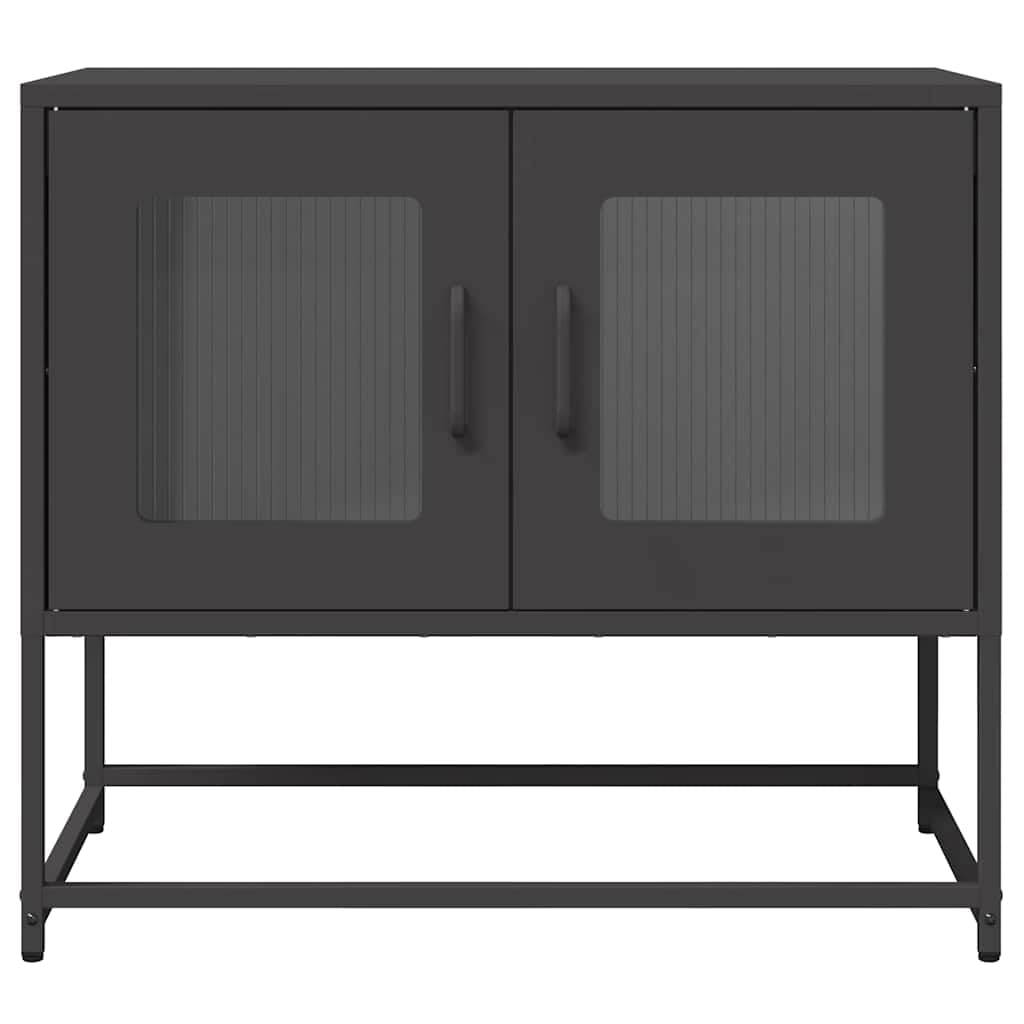 Szafka TV czarna ze stali walcowanej na zimno 68 x 39 x 60,5 cm, z miejscem do przechowywania i uchwytami, metalowe nóżki, uniwersalny kredens do salonu, sypialni, biura i kina domowego