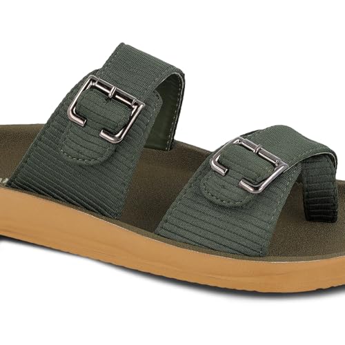 Image of Walkaroo Men's Double Buckle Slide Sandals|Open Toe Casual Flat Slippers,Adjustable Buckle Straps, Soft Cushioned Footbed, Fabric Upper,Lightweight Flexible Sole |Casual, Daily Wear, Home, Travel, Shopping&Comfortable Wear Sandals for Men's|WGR53044