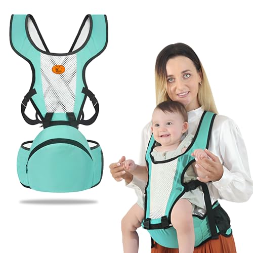Image of Bembika Baby Carrier Newborn to Toddler with Hip Seat Multiple Positions Infant Carrier Soft Baby Holder Kangaroo Bag Sling Carrier for All Seasons - Sky Blue