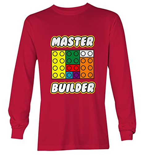Master Builder - Build Blocks Long Sleeve Youth Shirt (Red - Long Sleeve, X-Small)