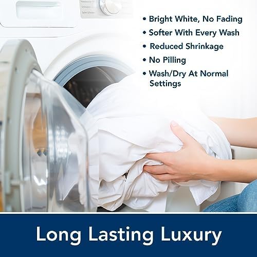 USA Bedding Luxury Hotel Quality Sheets, 72% American Long Staple Cotton & Poly Percale Blend. Crisp, White, 4 Piece Queen Deep Pocket Fitted Flat Sheet, 2 Standard Pillowcases.100% Made in The USA. - Image 6