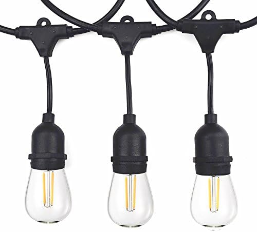 Vintage Outdoor String Lights Kit, 2W S14 LED Filament Bulbs Included, 48Ft Long Garden Patio Edison LED String Lights with 15 Hanging Sockets, Weatherproof Commercial Grade Heavy Duty, UL listed.