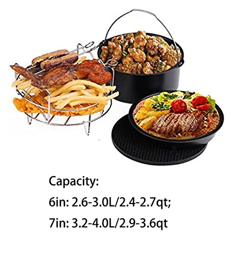 Conjunto de 5 Accesorios para Freidora Universal con Barra para Pastel de 7 Pulgadas, Plancha para Pizza, Estante para Brochetas, Mantel de Silicona y Soporte Metálico, Apto para Freidoras de 3.7QT a 5.8QT miniatura 3