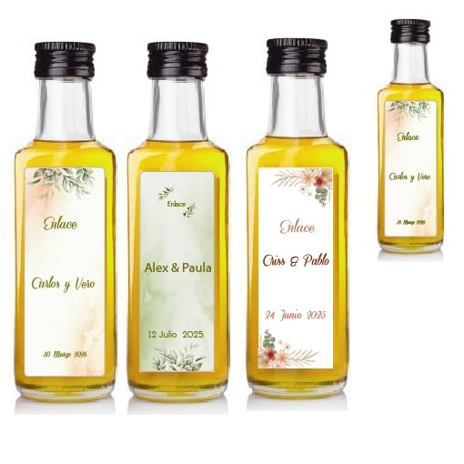 Aceite de Oliva Virgen extra Personalizada, Botellas Personalizadas, Regalos Orginales, Aceite Personalizado, regalo eventos, regalo bodas, Botellas 20 ml, mini botellas (50)