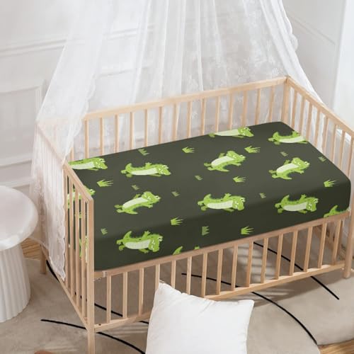 Image of Happiness Alligator Baby Crib Sheets for Boys Girls Fitted Crib Sheets Kid Crib Fitted Sheets Crib Cover Single Pack 28 inchx52 inch