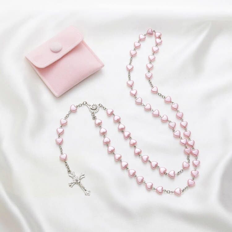 Rosary Beads Catholic for Women - Rosary Nceklcae, Heart Rosary With Pink Button Bag, Exquisite Gifts for Women3