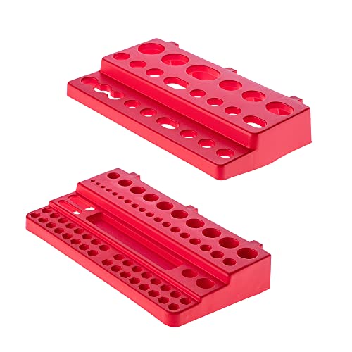 KADAX Porte-outils, étagère murale, porte-outils en plastique PP, système de stockage pour mur perforé, mur à outils pour garage, atelier, salle de loisirs, abri (2 x court) Rouge