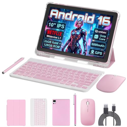 Image of 10 Inch Android 16 Tablet with Case,128GB,WiFi,6000mAh(Pink)