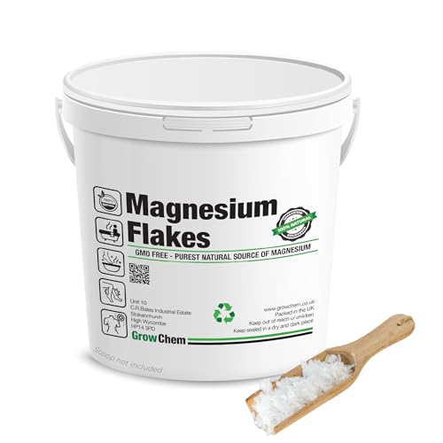 Grow Chem Magnesium Flakes (4KG Bucket) Pure Magnesium Chloride from The Dead Sea - Mineral-Rich Bath Salts for Foot & Muscle Soaks - Improves Sleep Stress Relief Joint Health & Skin Hydration