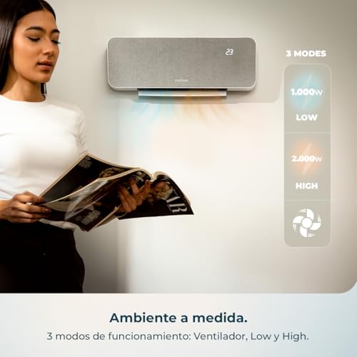Miniatura 6 de Cecotec Calefactor Cerámico De Pared Con Mando Readywarm 3000 Textile. 2000w, 3 Modos, Calor Uniforme, Oscilación, Led, Temporizador, Seguridad, Diseño Tela Moderno, Cobertura 20m2