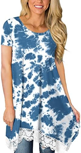 POPYOUNG Womens Short Sleeve Tunic Tops Casual Swing Blouse Shirt