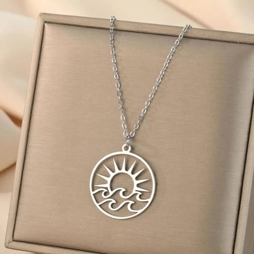 Regalo de cumpleaños para Amantes: Conjunto de Collar de Sol y Olas Calado Romántico 3