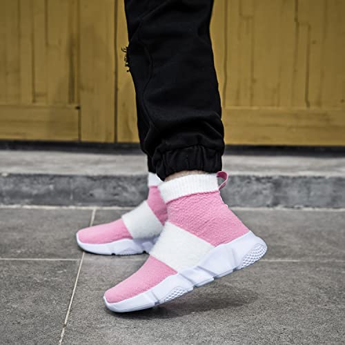 Casbeam Girls Sports Sneaker Breathable Lightweight Fashion Running Walking Slip-On-Sock Casual Shoes Children's Big Kid Pink&White Shoes Size 1 #TOP1