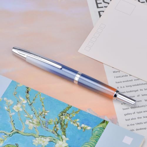 Image of Jinhao 10 Press Fountain Pen with Box, Gradient Dark Blue Retractable Fine Nib with Ink Converter Set (Silver Clip)