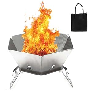 Tragbare Feuerstelle für Außen, Faltbare feuerstelle Outdoor, Edelstahl-Feuerstelle mit Grillgitter und Aufbewahrungstasche, Feuerschale Oktagon für Terrasse, Outdoor-BBQ und Lagerfeuer