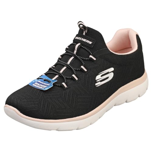 Skechers Cumbres, Zapatillas de Deporte Mujer, Malla Negra con Ribete Rosa Claro, 38 EU